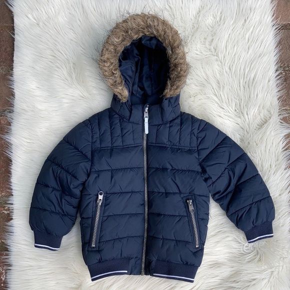 H&M Hooded Blue Puffer Jacket Size 3-4 Year Old - Picture 1 of 12